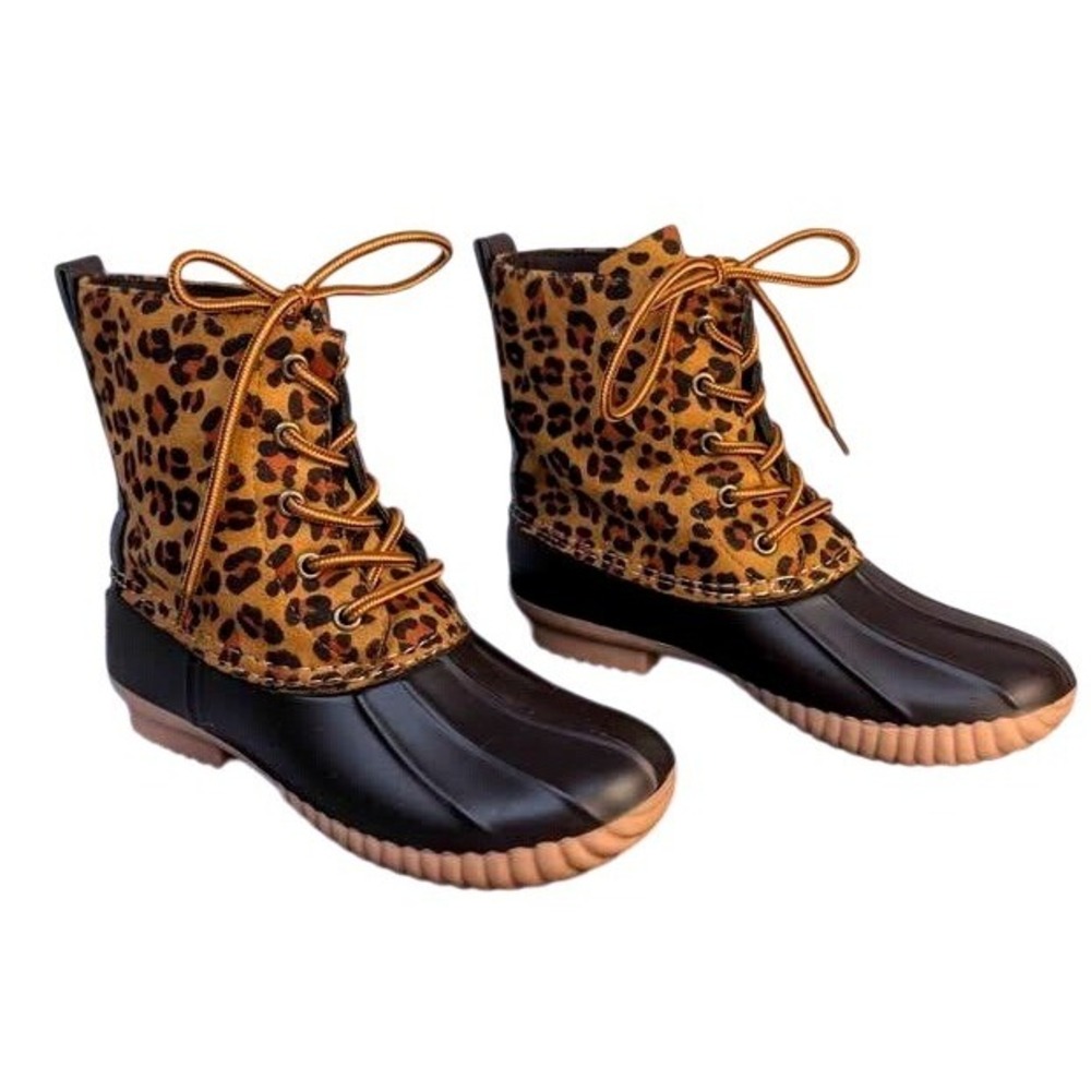 Avanti Duck Boots ~ Kids Size 5 ~ Brown Leopard Print Zelda-Leo Waterproof Shell - Picture 2 of 8